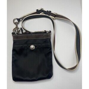 Coach Crossbody Black Brown Two Tone Purse Bag Adjustable Strap Zip Pocket 8x7"